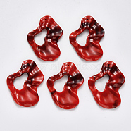Acrylic Big Pendants, Imitation Gemstone Style, Waved, Red, 53x38x4.5mm, Hole: 1.8mm, about 108pcs/500g(OACR-R075-02C)