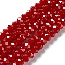 Baking Painted Imitation Jade Glass Bead Strands, Faceted Rondelle, Brown, 8x6mm, Hole: 1mm, about 63~65pcs/strand, 39~40cm(DGLA-A034-J8MM-A29)