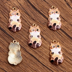 Alloy Enamel Pendants, Light Gold, Cat Charm, Sandy Brown, 25x14mm(PW-WG79027-05)