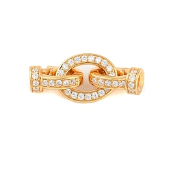 925 Sterling Silver Micro Pave Clear Cubic Zirconia Fold Over Clasps, Oval, Real 18K Gold Plated, 19x7.5x4.5mm, Hole: 4.5x3mm(STER-P060-45G)