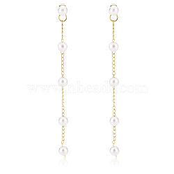 1 Pairs ABS Plastic Imitation Pearl Beaded Tassel Dangle Stud Earrings, Golden Alloy Jewelry for Women, White, 89.5x6x16mm, Pin: 0.7mm(EJEW-AN0001-52)