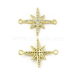 Brass Micro Pave Clear Cubic Zirconia Connector Charms, Star Links, Golden, 23x18x2.7mm, Hole: 1.5mm(KK-E068-VB380)
