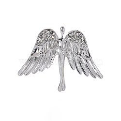 Large Wings Angel Alloy Crystal Rhinestone Brooch, Platinum, 54x41mm(PW-WG8AAF4-02)