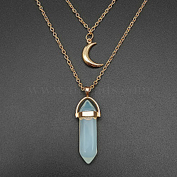 Opalite Cone Pendant Double Layer Necklace, with Moon Charms, 19.69 inch(50cm)(UX9990-28)