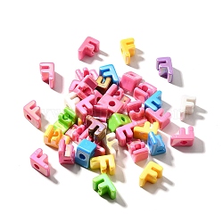UV Plating Opaque Acrylic European Beads, Large Hole Iridescent Beads, Iridescent, Letter, Letter F, 18.5~22.5x12~20x13~14mm, Hole: 6mm(SACR-Z007-01F)