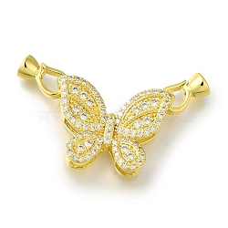 Rack Plating Brass Micro Pave Cubic Zirconia Fold Over Clasp, Lead Free & Cadmium Free, Long-Lasting Plated, Butterfly, Golden, Clear, 40mm(KK-H485-38G-01)