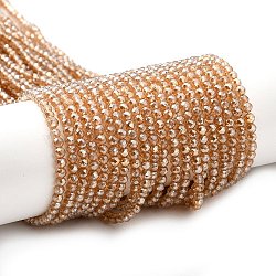 Transparent Electroplate Glass Beads Strands, Pearl Luster Plated, Faceted Round, Sandy Brown, 3x2.5mm, Hole: 0.7mm, about 149pcs/strand, 14.57''(37cm)(GLAA-H021-01B-PL01)