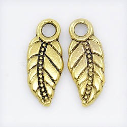 Tibetan Style Alloy Pendants, Leaf, Antique Golden, Lead Free and Cadmium Free, 18x7x1mm, Hole: 2mm(X-GLF0225Y)