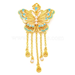 Rack Plating Brass Enamel Big Pendants, with ABS Imitation Pearl, Cadmium Free & Lead Free, Real 18K Gold Plated, Long-Lasting Plated, Butterfly Charm, Deep Sky Blue, 75x38x4.5mm, Hole: 2x3.5mm(KK-Z054-03G-02)