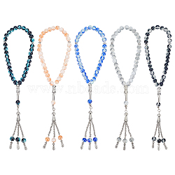 5Pcs 5 Colors Alloy Charm Bracelets, Glass Round Beaded Stretch Bracelets for Women, Mixed Color, 10-1/8 inch(25.6cm), 1pc/color (BJEW-PH0004-68)