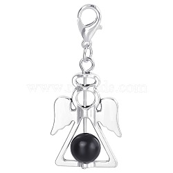 Alloy Angel Pendant Decorations, with CCB Imitation Pearl, Black, 4.4x1.9cm(KEYC-PW0009-04L)