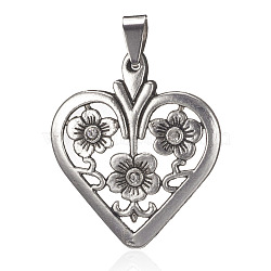 Alloy Pendants, with Rhinestone, Heart, Antique Silver, 45x34x3mm, Hole: 4x6mm(TIBE-A007-006AS)