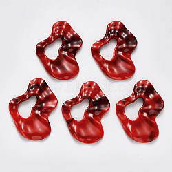 Acrylic Big Pendants, Imitation Gemstone Style, Waved, Red, 53x38x4.5mm, Hole: 1.8mm, about 108pcs/500g(OACR-R075-02C)
