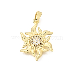 Brass Clear Cubic Zirconia Pendants, Sunflower Charms, Long-Lasting Plated, Real 18K Gold Plated, 20x15x3mm, Hole: 5x3mm(KK-B187-21G)