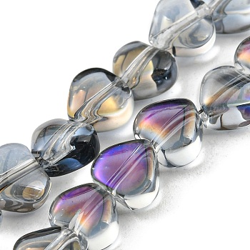 Half Rainbow Plated Electroplate Transparent Glass Beads Strands, Heart, Dark Gray, 5.5x6x4mm, Hole: 0.9mm, about 110pcs/strand, 23.23 inch(59cm)