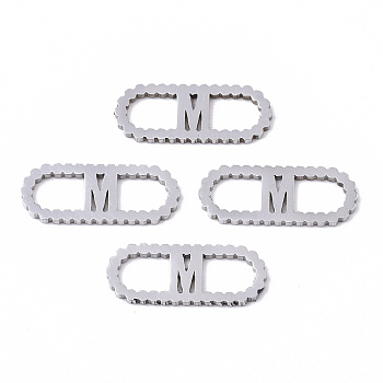 201 Stainless Steel Links Connectors, Laser Cut, Oval with Letter, Stainless Steel Color, Letter.M, 15x6x1mm, Hole: 4x5~7mm