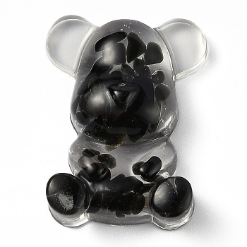 Resin Display Decorations, with Natural Obsidian Chips Inside, Bear, 53.5~53.8x41~41.5x17.5~21mm