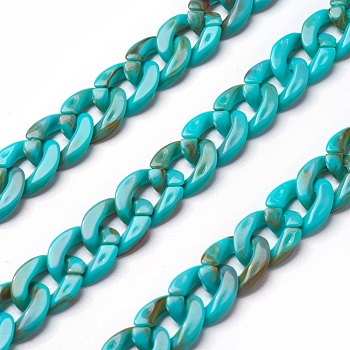 Acrylic Curb Chains, Dark Turquoise, Link: 13x10~10.5x2.5~3mm, about 70cm/strand, 27.56 inch