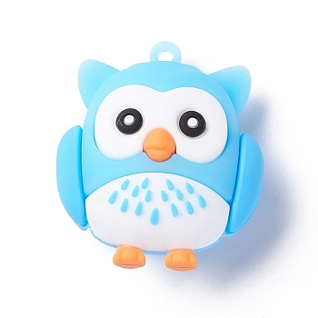 PVC Cartoon Owl Doll Pendants, for Keychains, Deep Sky Blue, 43x37x26mm, Hole: 3mm