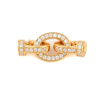 925 Sterling Silver Micro Pave Clear Cubic Zirconia Fold Over Clasps, Oval, Real 18K Gold Plated, 19x7.5x4.5mm, Hole: 4.5x3mm