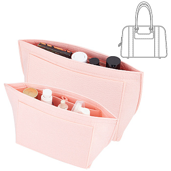 2Pcs 2 Style Felt Bag Organizer Insert, Makeup Storage Bag, Pink, 21~26x13x17~20cm, 1pc/style