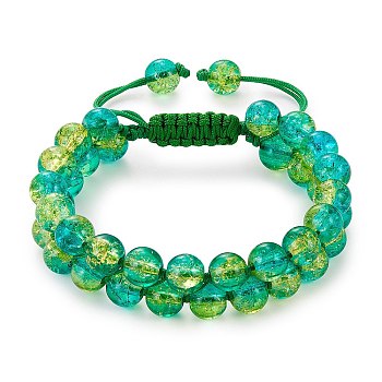 Sparkling Round Glass Braided Bead Bracelet, Double Layered Wrap Adjustable Bracelet for Women, Medium Turquoise, Inner Diameter: 2~3-1/8 inch(5~7.8cm) 