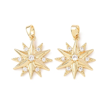 Brass Micro Pave Clear Cubic Zirconia Pendants, Star Charms, Real 18K Gold Plated, 20x17.5x4mm, Hole: 3x4.5mm