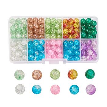 Round Transparent Crackle Glass Beads, Mixed Color, 4mm, Hole: 1.1~1.3mm, about 1500~1550pcs/box