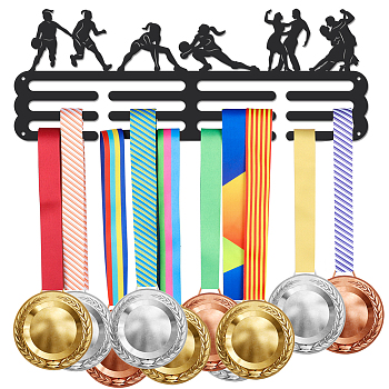 Women's Basketball & Volleyball & Dance Theme Iron Medal Hanger Holder Display Wall Rack, with Screws, Sports Themed Pattern, 150x400mm
