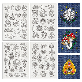4 Sheets 11.6x8.2 Inch Stick and Stitch Embroidery Patterns, Non-woven Fabrics Water Soluble Embroidery Stabilizers, Mushroom, 297x210mmm
