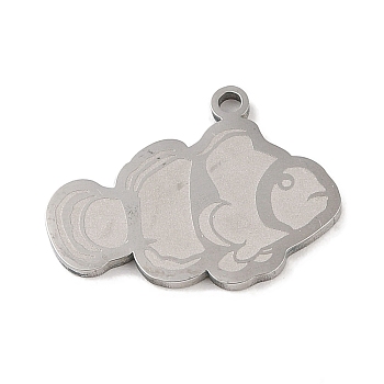 304 Stainless Steel Pendants, Fish Charm, Stainless Steel Color, 18x23.5x1.5mm, Hole: 1mm