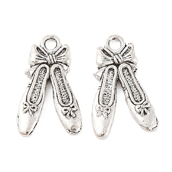 Ballet Shoes Tibetan Style Plating Zinc Alloy Pendants, Antique Silver, 21x12x2mm, Hole: 2mm