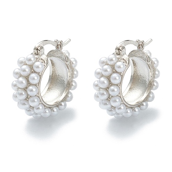 Brass Hoop Earrings, with Acrylic Imitation Pearl, Ring, White, Real Platinum Plated, 21.5x21x8.5mm, Pin: 0.7mm
