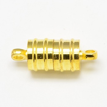 Brass Magnetic Clasps with Loops, Column, Golden, 20x8mm, Hole: 2mm