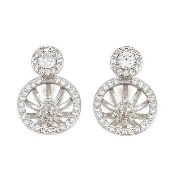 Brass Micro Pave Clear Cubic Zirconia Peg Bails Pin Pendants, Round Charms, for Half Drilled Beads, Rack Plating, Long-Lasting Plated, Lead Free & Cadmium Free, Platinum, 18x12.5x6.5mm, Hole: 4.5x3.5mm, Tray: 9mm, Pin: 0.9mm