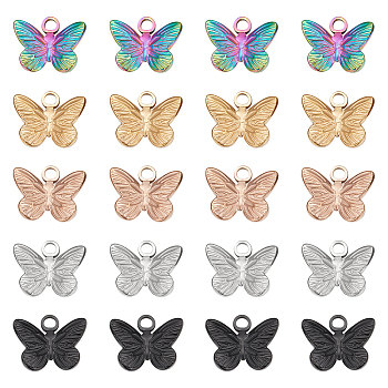 20Pcs 5 Colors 304 Stainless Steel Charms, Butterfly, Mixed Color, 12x15x3mm, Hole: 2mm, 4pcs/color