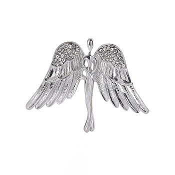 Large Wings Angel Alloy Crystal Rhinestone Brooch, Platinum, 54x41mm