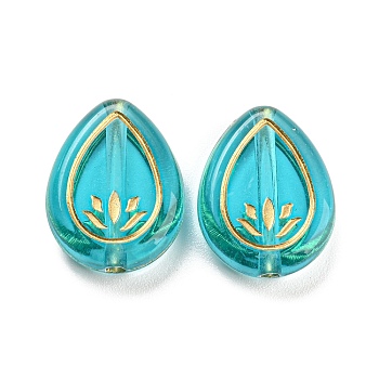Plating Transparent Acrylic Beads, Golden Metal Enlaced, Teardrop, Medium Turquoise, 17x13.5x4.8mm, Hole: 1.8mm, about 568pcs/500g
