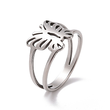 201 Stainless Steel Butterfly Finger Ring, Hollow Wide Ring for Women, Stainless Steel Color, US Size 6 1/2(16.9mm)