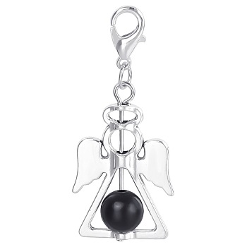 Alloy Angel Pendant Decorations, with CCB Imitation Pearl, Black, 4.4x1.9cm