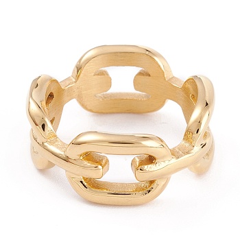 Ion Plating(IP) Unisex 304 Stainless Steel Finger Rings, Wide Band Rings, Curb Chain Shape, Golden, Size 7, 9.7mm, Inner Diameter: 17.5mm
