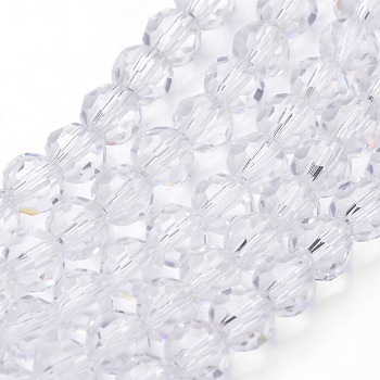 Transparent Glass Bead Strands, Imitate Austrian Crystal, Faceted(32 Facets), Round, Clear, 4mm, Hole: 1mm, about 96~100pcs/strand, 14~14.5 inch