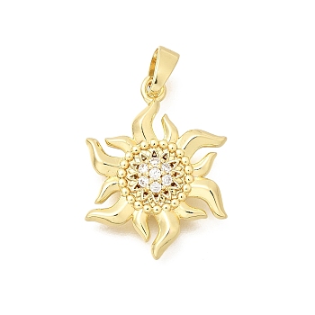 Brass Clear Cubic Zirconia Pendants, Sunflower Charms, Long-Lasting Plated, Real 18K Gold Plated, 20x15x3mm, Hole: 5x3mm