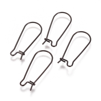304 Stainless Steel Hoop Earrings Findings Kidney Ear Wires, Electrophoresis Black, 25x10x0.7mm, 21 Gauge