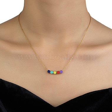 Colorful Enamel Smile Face Pendant Necklace with 201 Stainless Steel Cable Chains(NJEW-D055-05G)-2