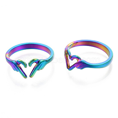 304 Stainless Steel Hand Heart Cuff Rings(X-RJEW-N038-121M)-2