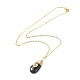 Collier pendentif en agate noire naturelle en fil de laiton enveloppé de larme et boucles d'oreilles pendantes(SJEW-JS01219)-3