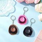 3Pcs Plastic Keychains, with Iron Split Key Rings, Hat, Platinum, Mixed Color, 104mm(KEYC-JKC01399)