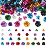 150Pcs 3 Styles Aluminum 3D Rose Flower, Tiny Metal Beads, Mixed Color, 6~14x4.5~14mm, Hole: 1mm, 50pcs/style(FALUM-YW0001-02)