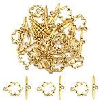 20Pcs Alloy Toggle Clasps, Nickel Free, Lead Free and Cadmium Free, Flower, Antique Golden, Flower: 19x15x1.5mm, hole: 2mm. Bar: 24x6x4mm, hole: 2mm.(TIBE-YW0001-98AG)